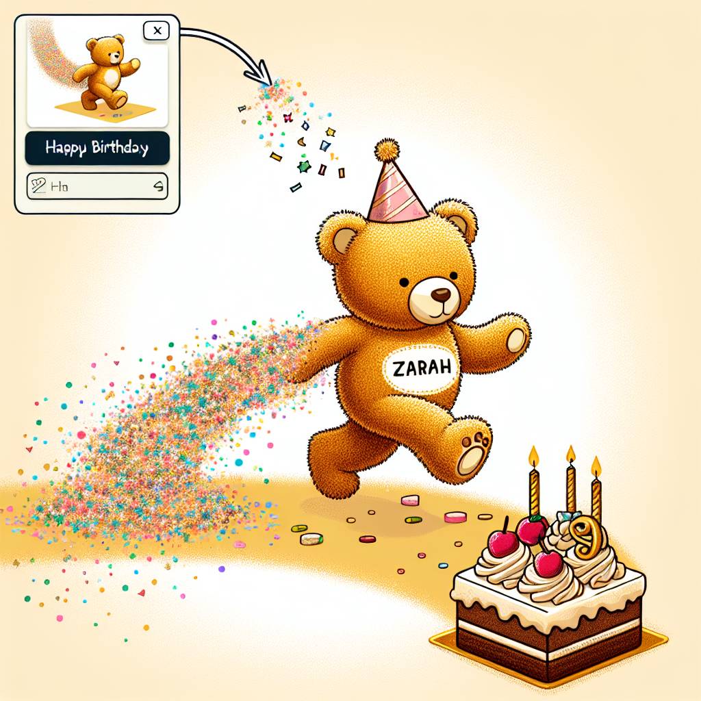 3) Birthday AI Generated Card - The name Zarah, Teddy bears, and Cake (27bb4)