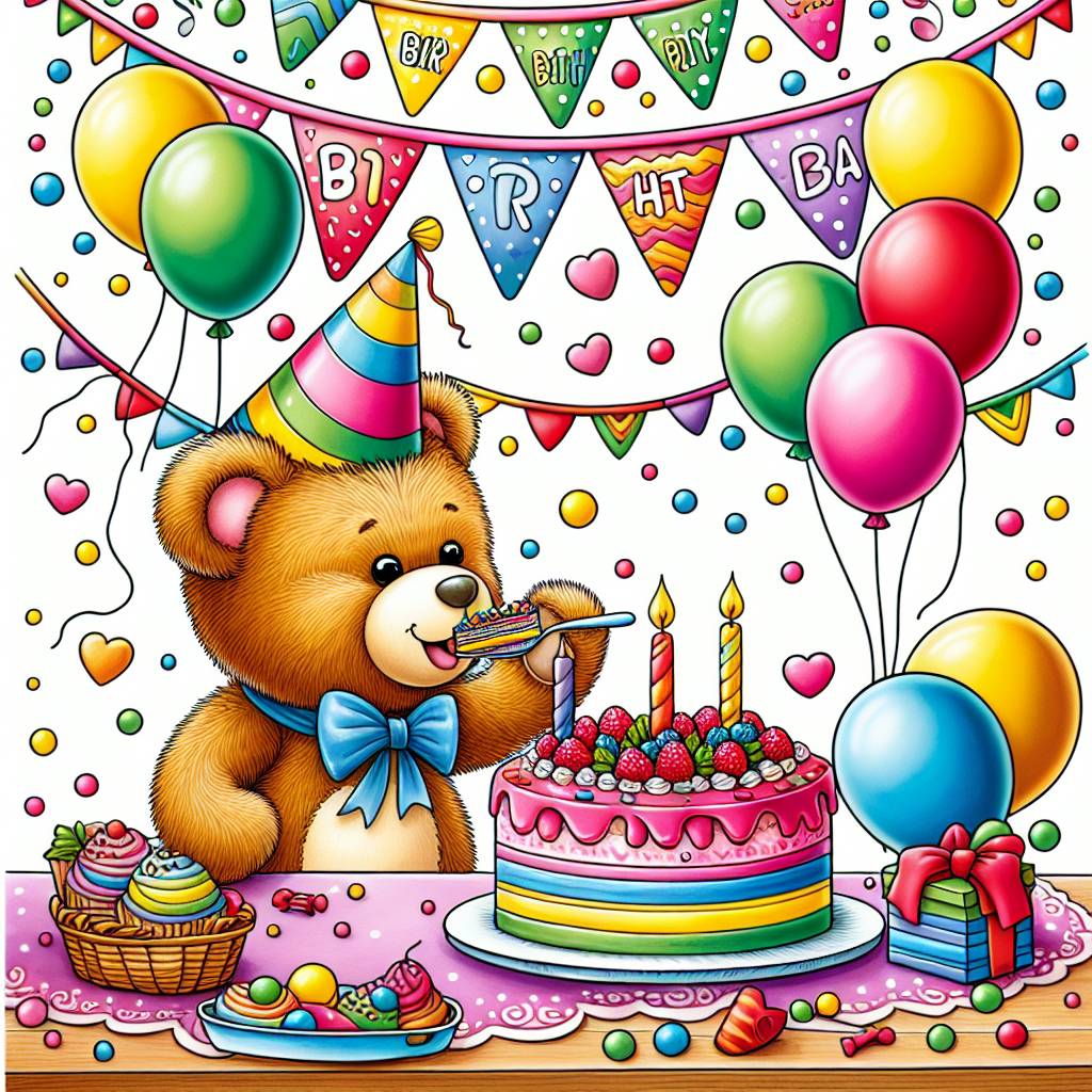 1) Birthday AI Generated Card - The name Zarah, Teddy bears, and Cake (18110)