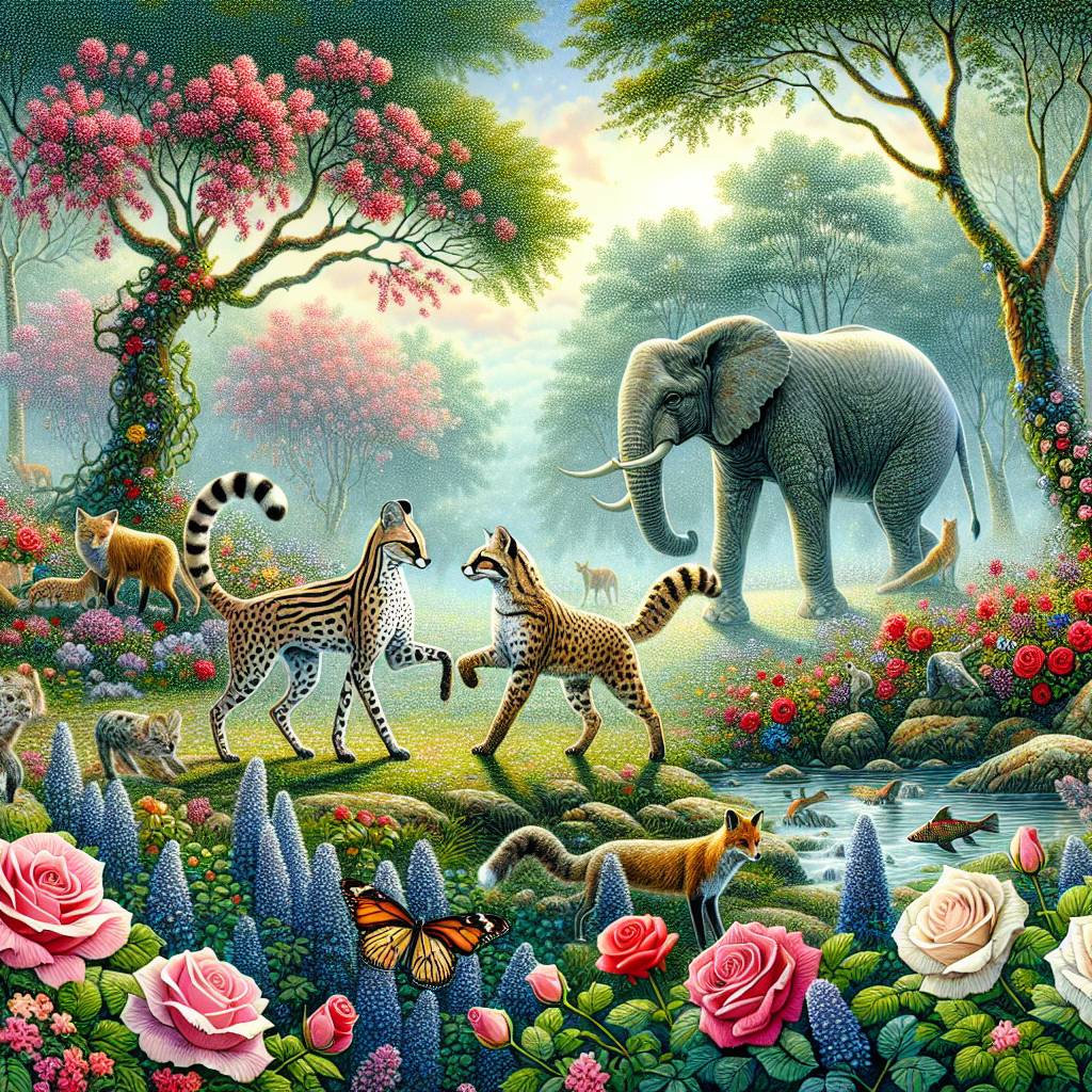 1) Valentines-day AI Generated Card - Serval, Peaceful garden , Fox, Leopard, Elephant, and Fish (22c69)