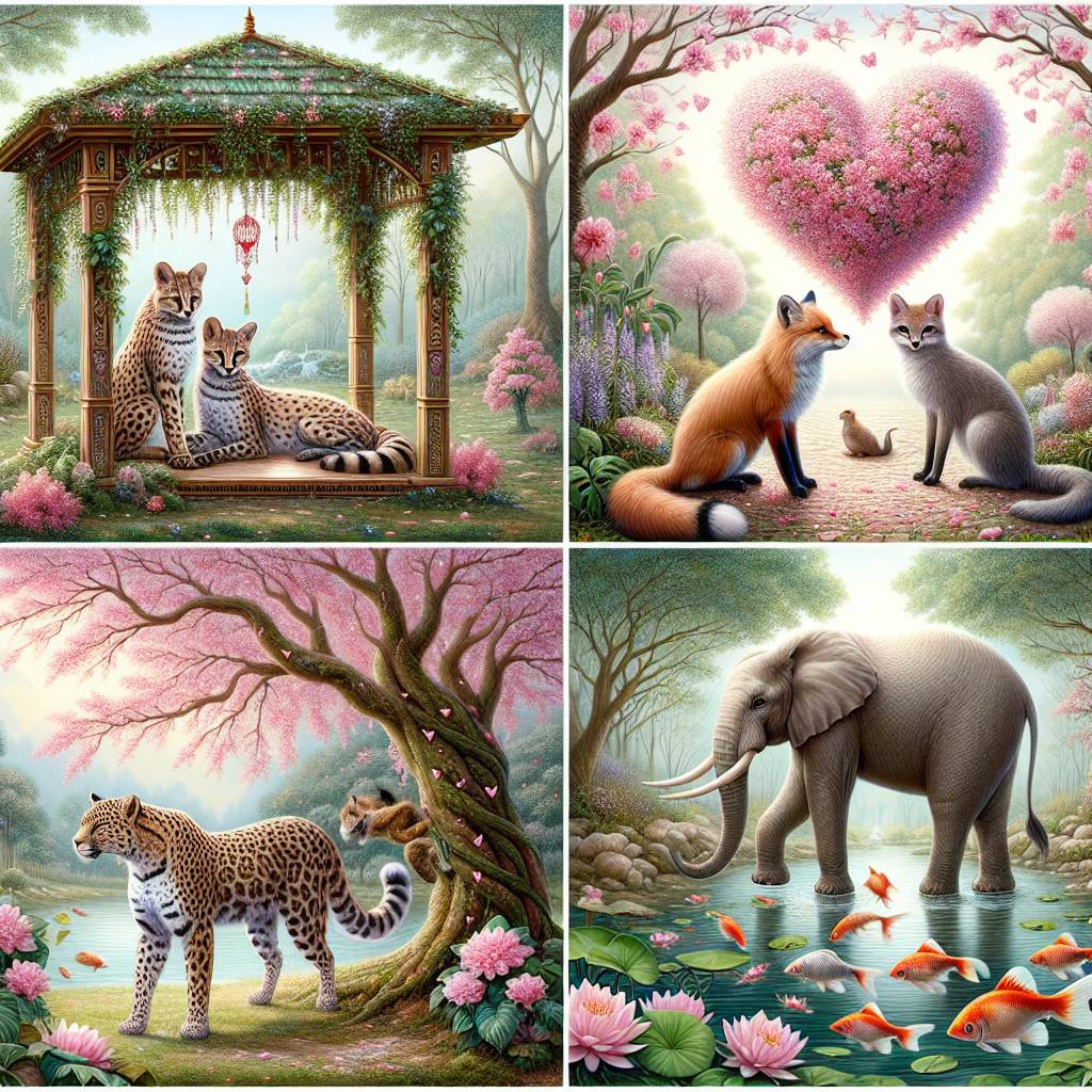 2) Valentines-day AI Generated Card - Serval, Peaceful garden , Fox, Leopard, Elephant, and Fish (89795)