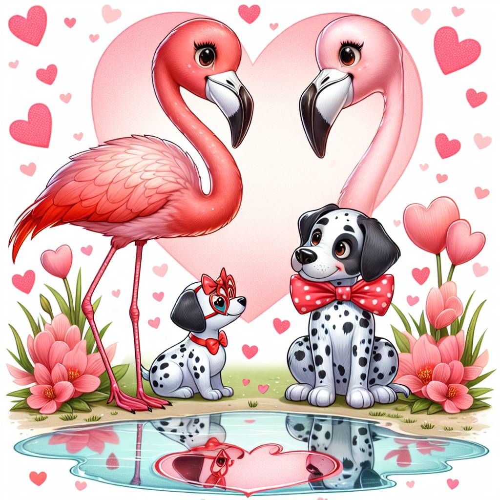 2) Valentines-day AI Generated Card - Flamingos , and Dalmatians  (84d07)