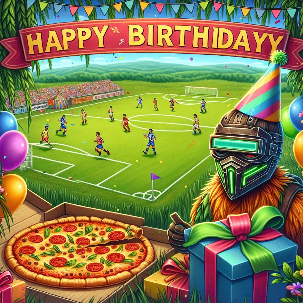 1) Birthday AI Generated Card - Football , Fortnite , and Pizza (7a4d9)