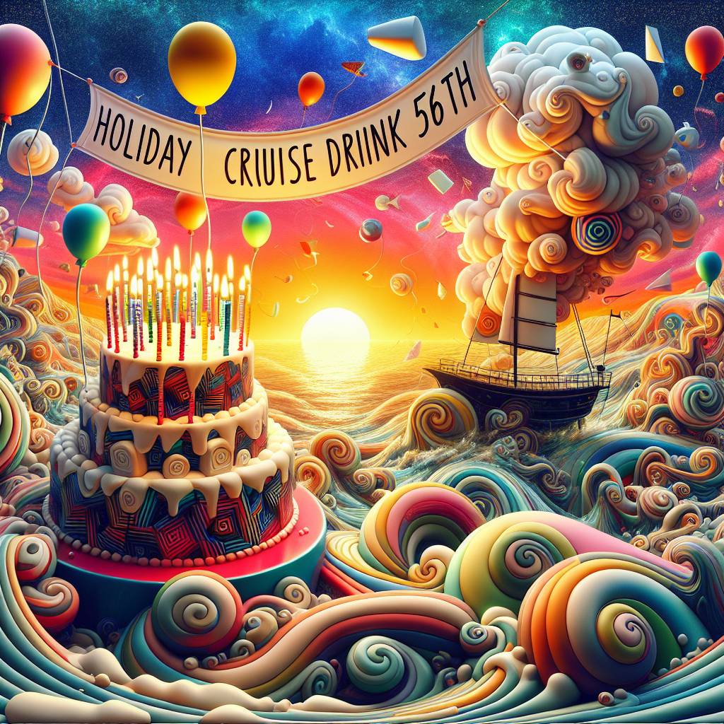 2) Birthday AI Generated Card - HOLIDAY CRUISE DRINK 56TH (e0ad7)