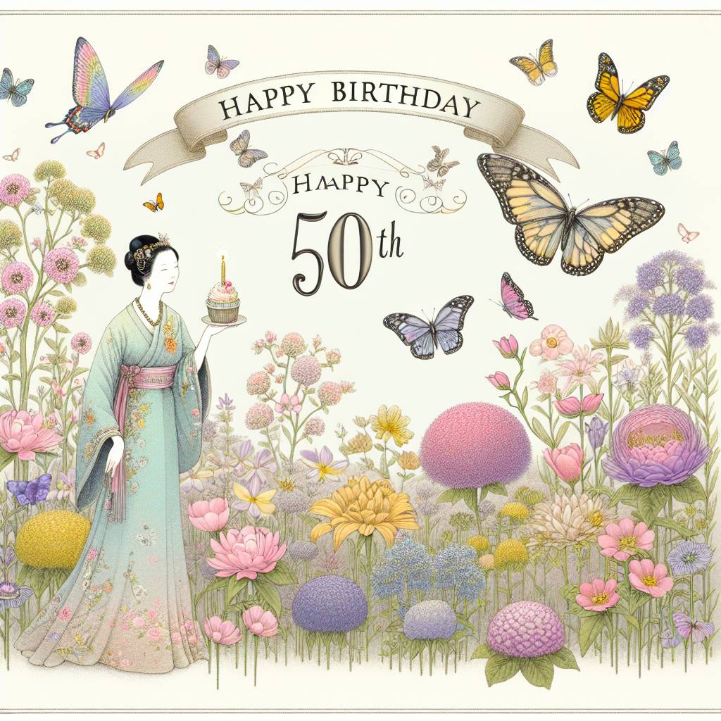 1) Birthday AI Generated Card - 50th   for her (3d4d2)