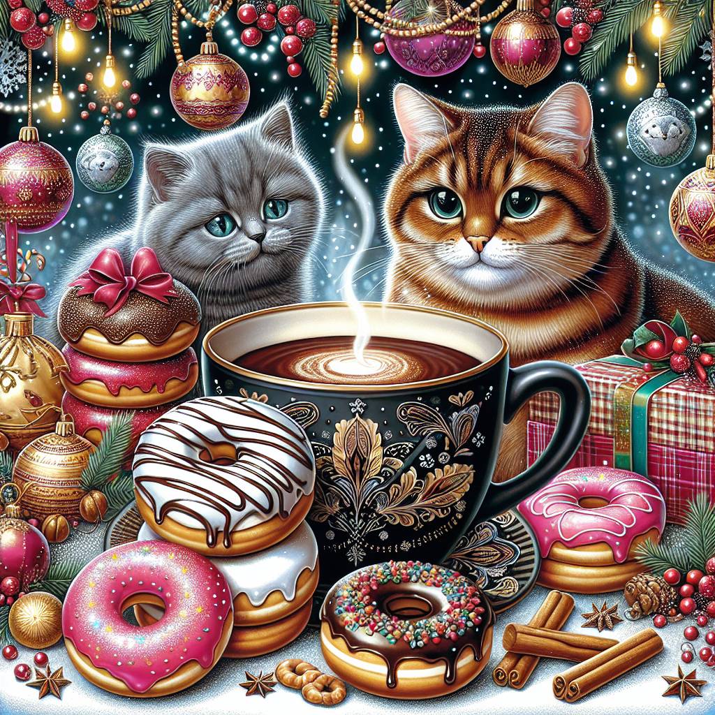 1) Christmas AI Generated Card - Donuts, Cats, and Fashion (c1841)