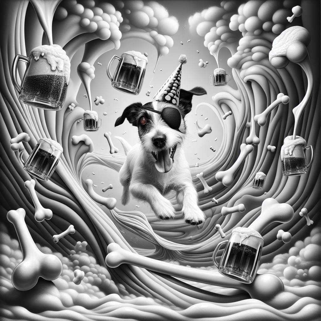 1) Birthday AI Generated Card - Black and white Jack russell terrier, Bones, Lager, and Pub (4e247)