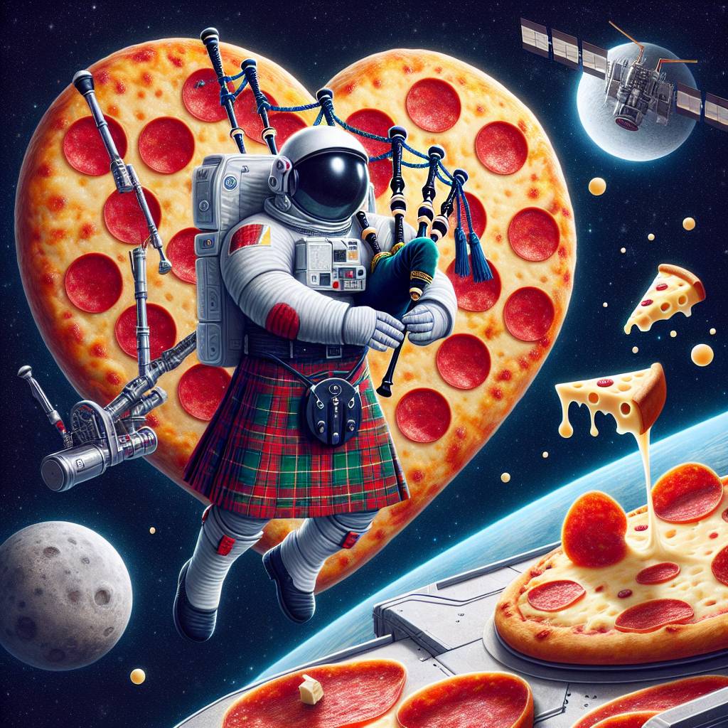 1) Valentines-day AI Generated Card - Space, Cheese, Scotland , and Pizza (6c9e5)