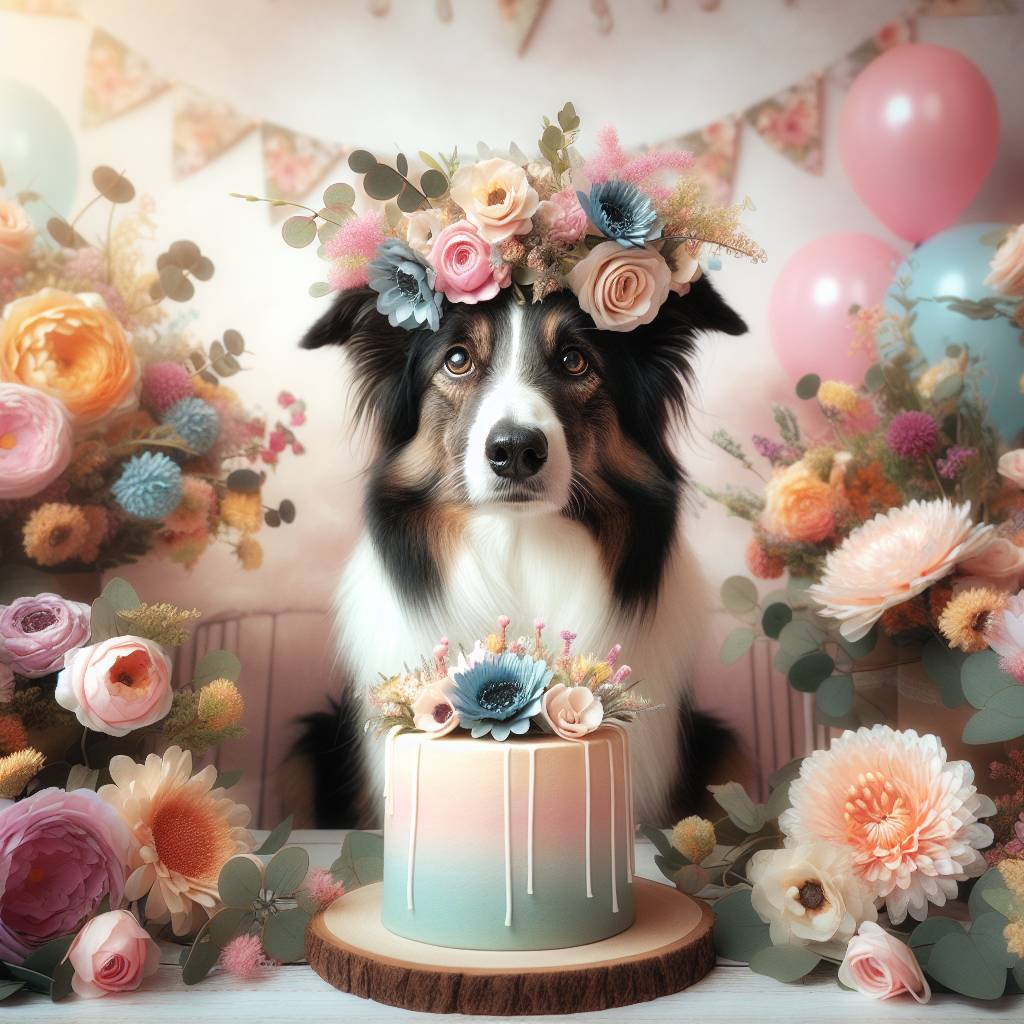 1) Birthday AI Generated Card - Border collie, and Flowers  (667c3)
