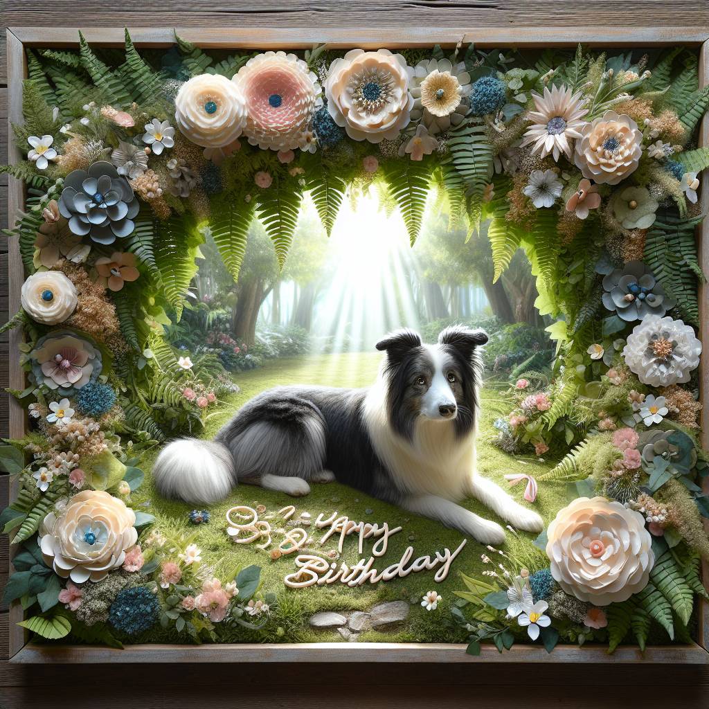 2) Birthday AI Generated Card - Border collie, and Flowers  (0d072)