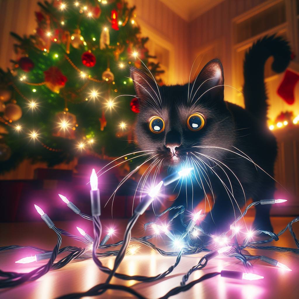 2) Christmas AI Generated Card - Cat/chrismas tree/lightening (1dd09)