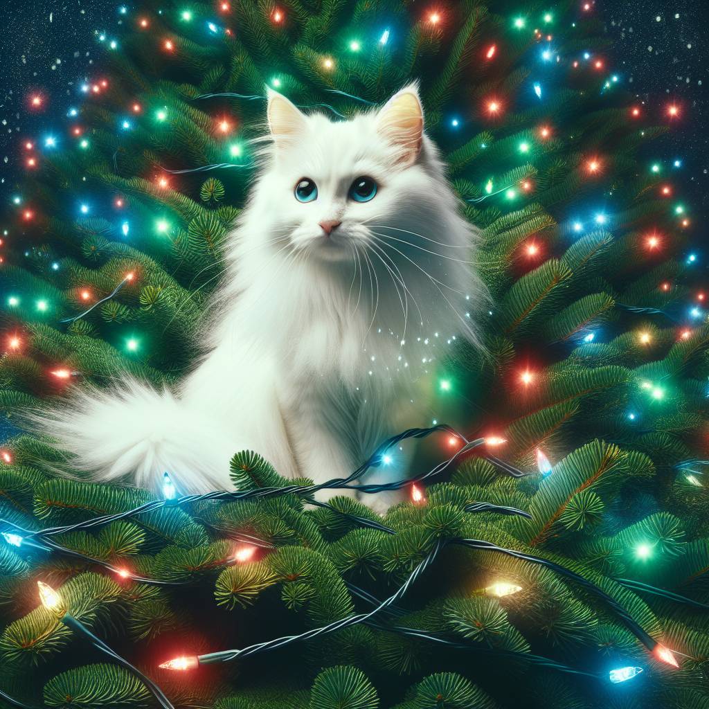 3) Christmas AI Generated Card - Cat/chrismas tree/lightening (0e6e6)