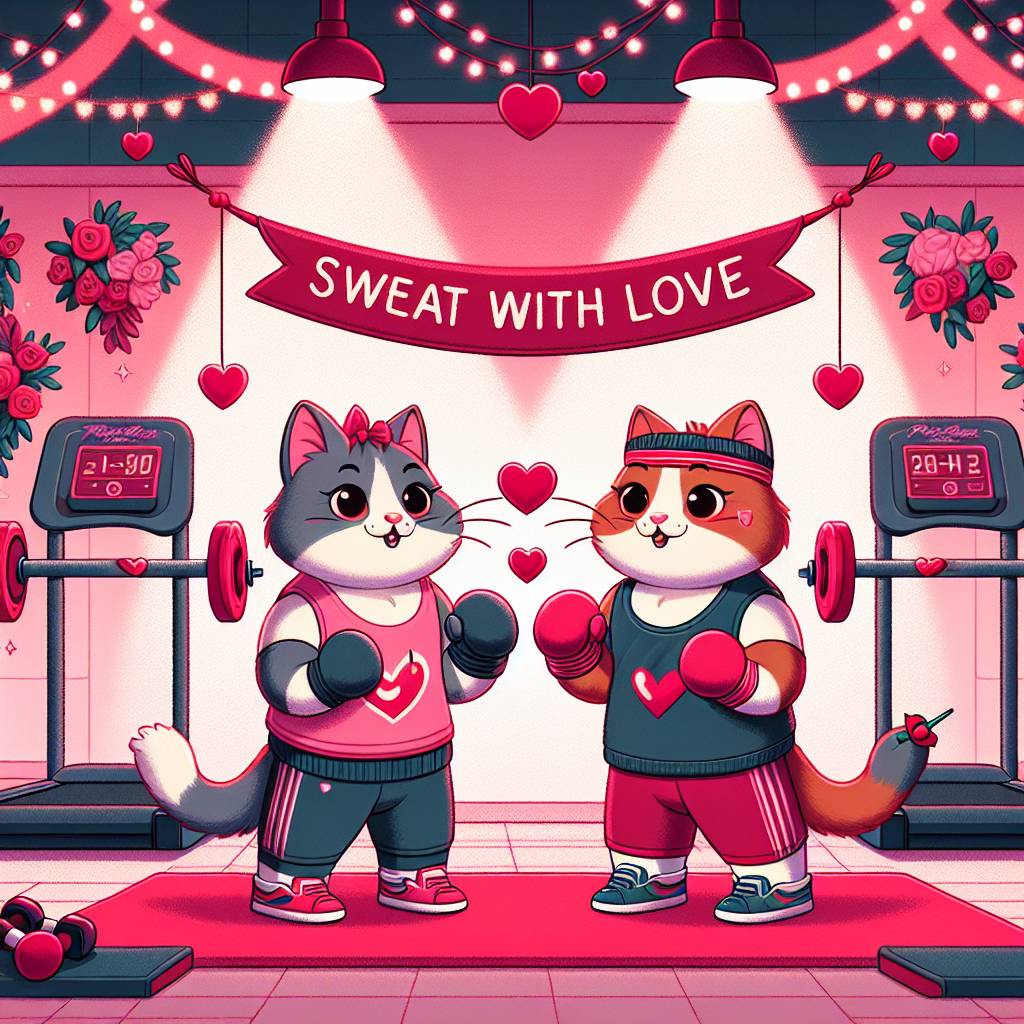 2) Valentines-day AI Generated Card - Cats, Chilli, and Gym (49056)