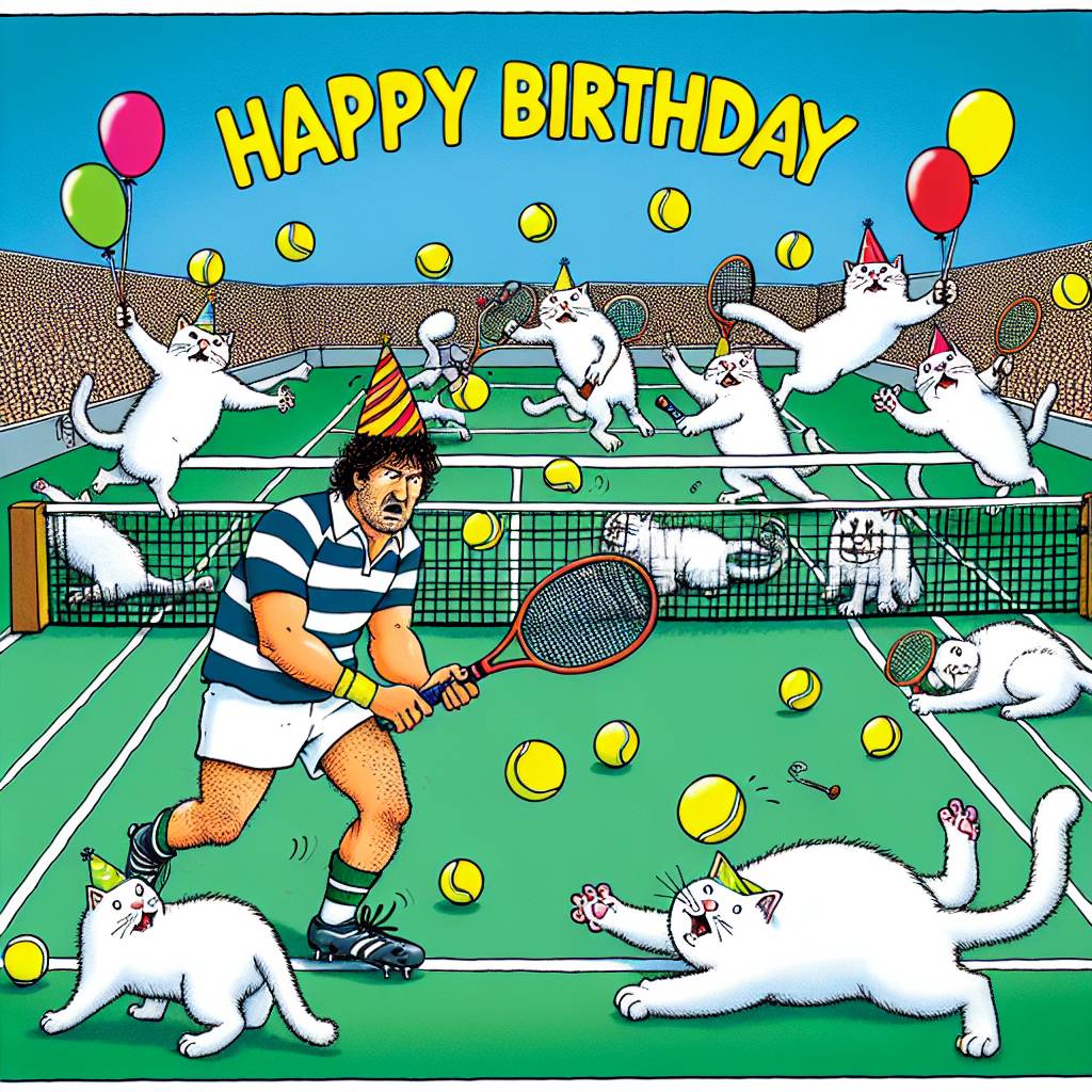 1) Birthday AI Generated Card - Tennis, rugby, Cats (8d165)