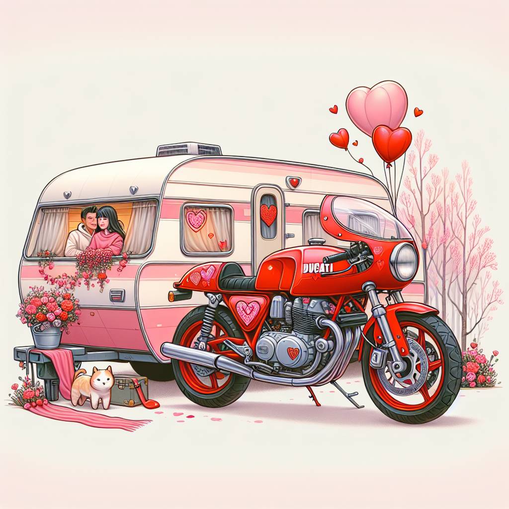 1) Valentines-day AI Generated Card - Ducati, Caravan, and Hearts (db72d)