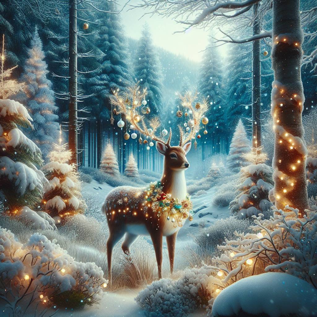 2) Christmas AI Generated Card - Snowy forest, Deer, and Trees (8e822)