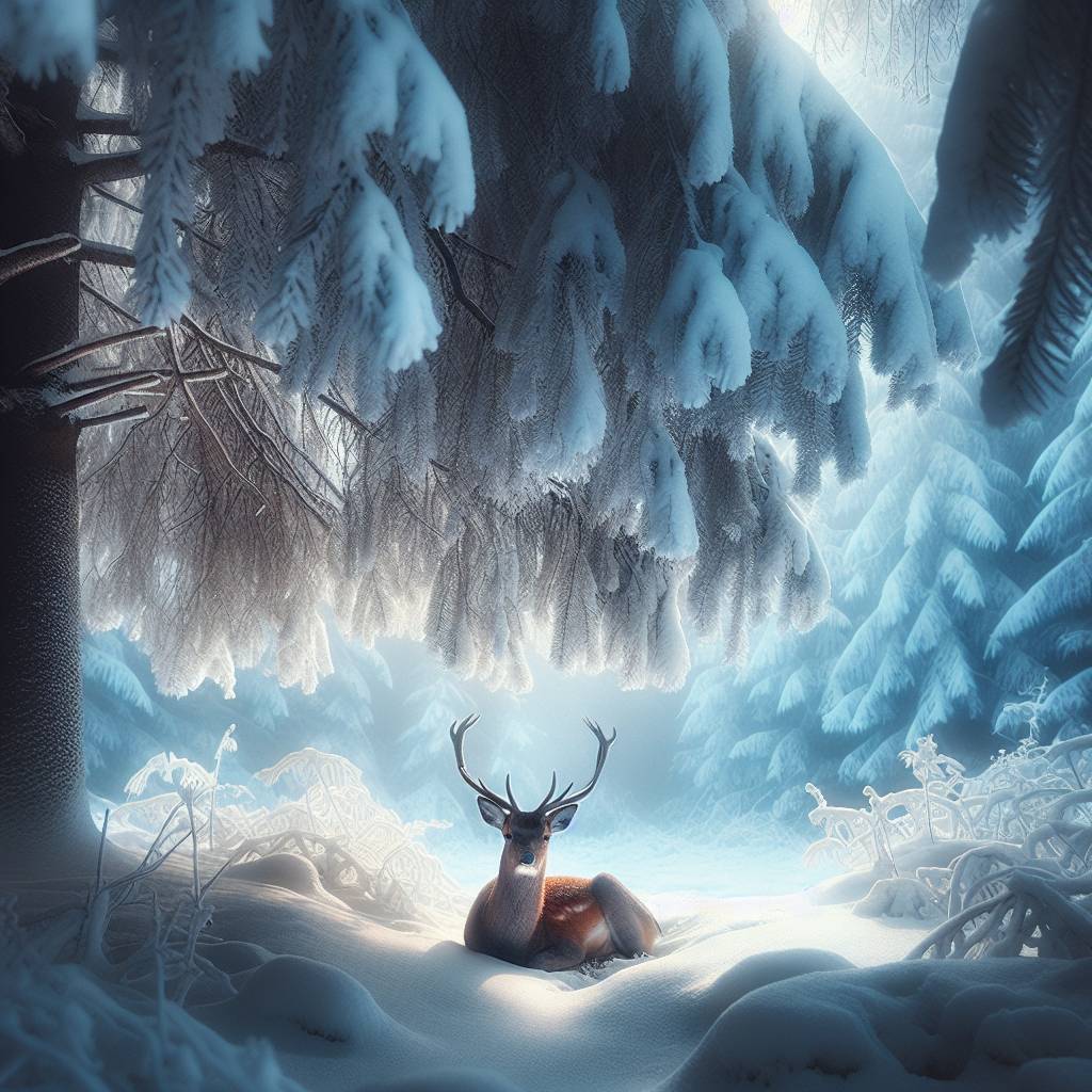 4) Christmas AI Generated Card - Snowy forest, Deer, and Trees (b0bb8)