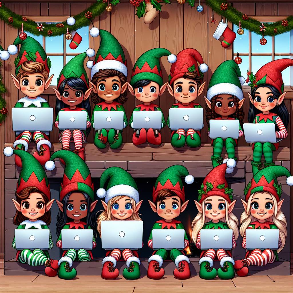 2) Christmas AI Generated Card - 11 elves working on laptops (af5ae)
