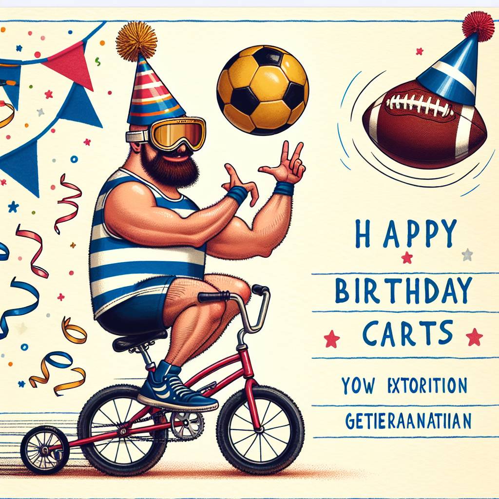1) Birthday AI Generated Card - Football , Skiing , and Cycling  (fc2de)
