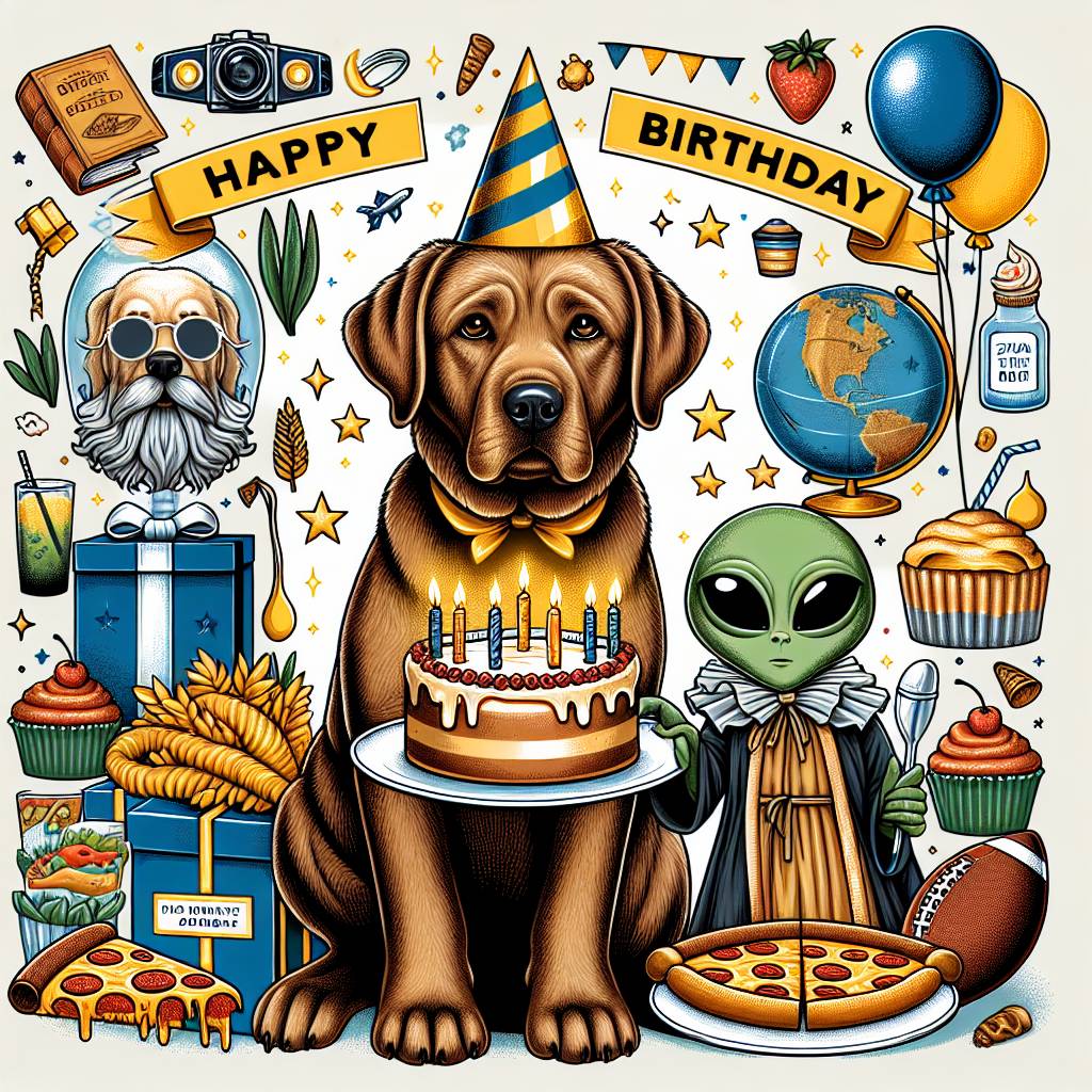 2) Birthday AI Generated Card - Black Labrador , Wizard of oz, Yoda, Pizza, Study , and Football (72905)