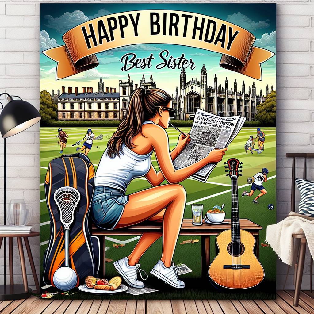 2) Birthday AI Generated Card - Happy Birthday Jasmine, Lacrosse, Cambridge, Epic, 22nd birthday, Best sister, Newspaper puzzles at brunch, and Sporty, athletic, super cool (ec45c)