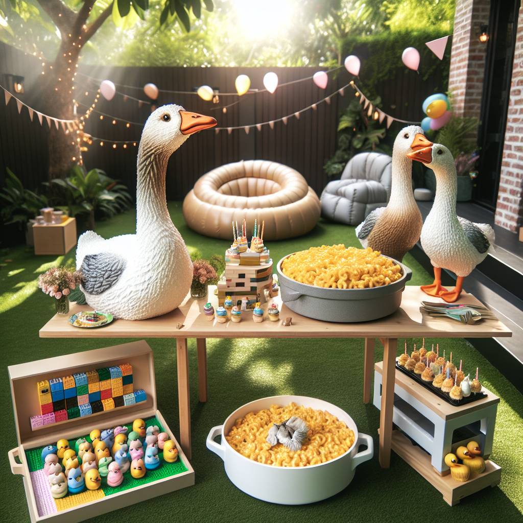 2) Birthday AI Generated Card - Geese, Sleeping bag, Macaroni cheese, Lego, and Gaming (76cb3)