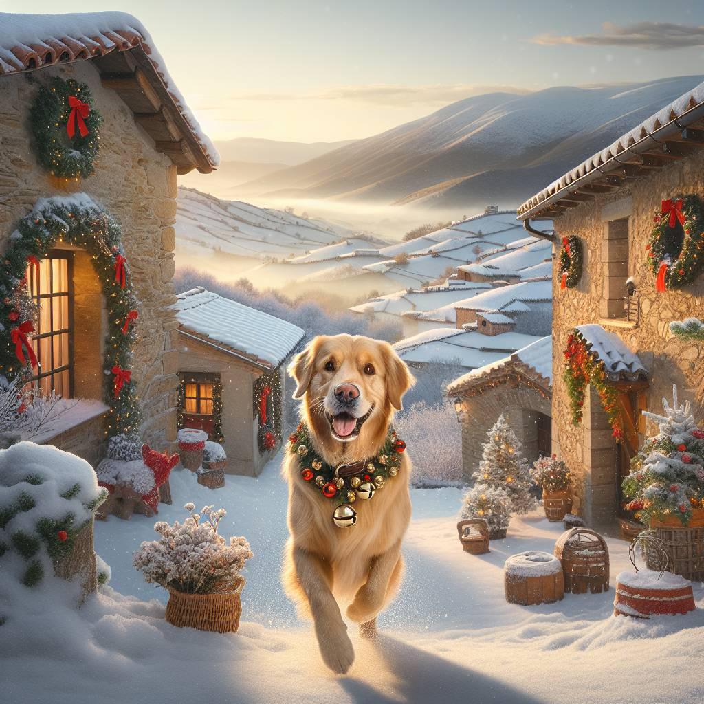 2) Christmas AI Generated Card - Golden retriever , and Spain (663d9)