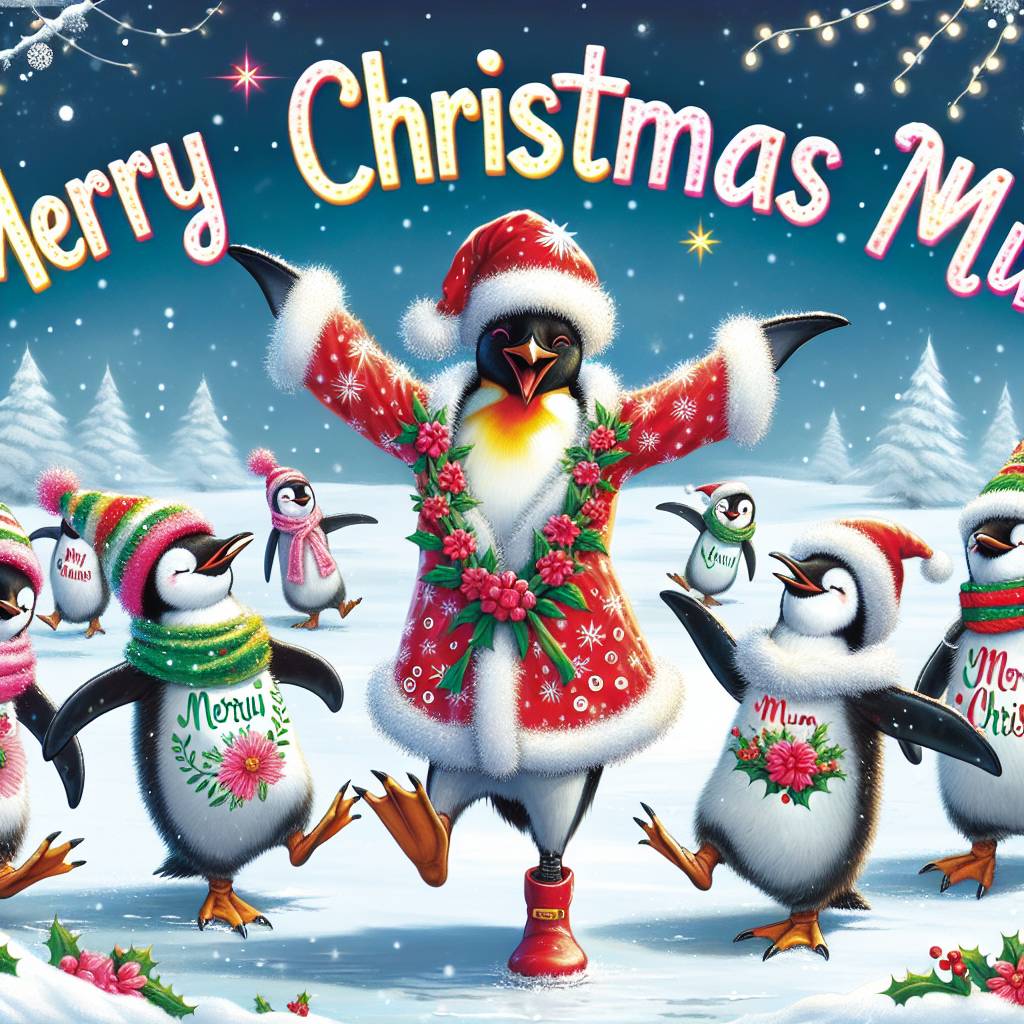 1) Christmas AI Generated Card - Mum, Penguins, Fashion, and Flowers (61682)