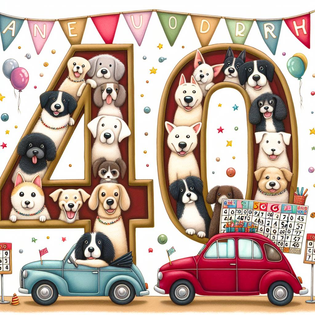 2) Anniversary AI Generated Card - 40, Dogs, Bingo, and Cars (7f63c)