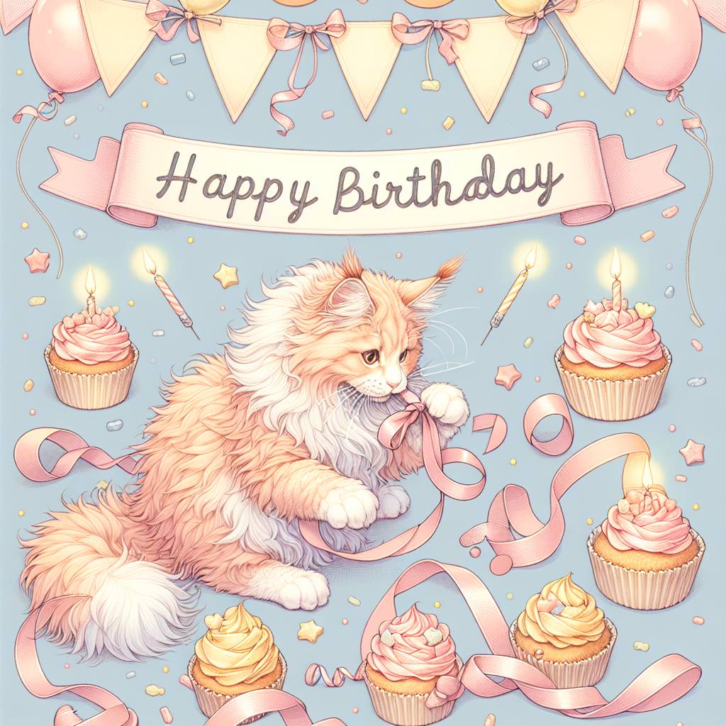 2) Birthday AI Generated Card - Maine Coon Birthday Cards (1b313)