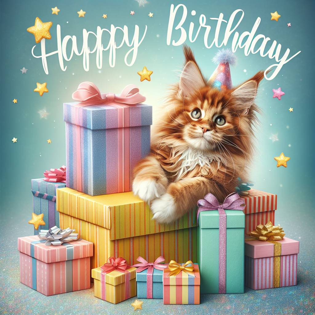 4) Birthday AI Generated Card - Maine Coon Birthday Cards (7da51)