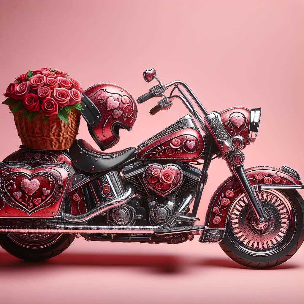 1) Valentines-day AI Generated Card - Harley Davidson motorbike  (025b2)