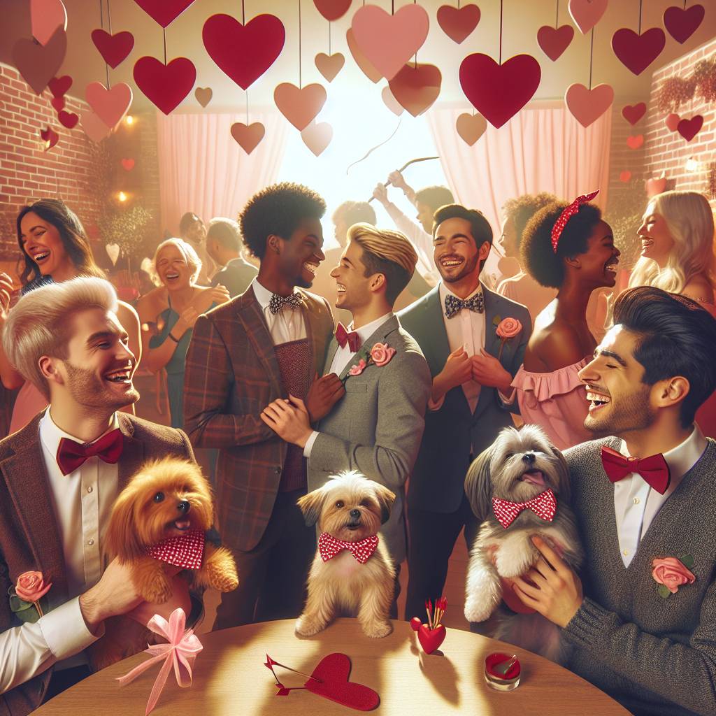 2) Valentines-day AI Generated Card - Clubbing, small dogs, friends (98f79)