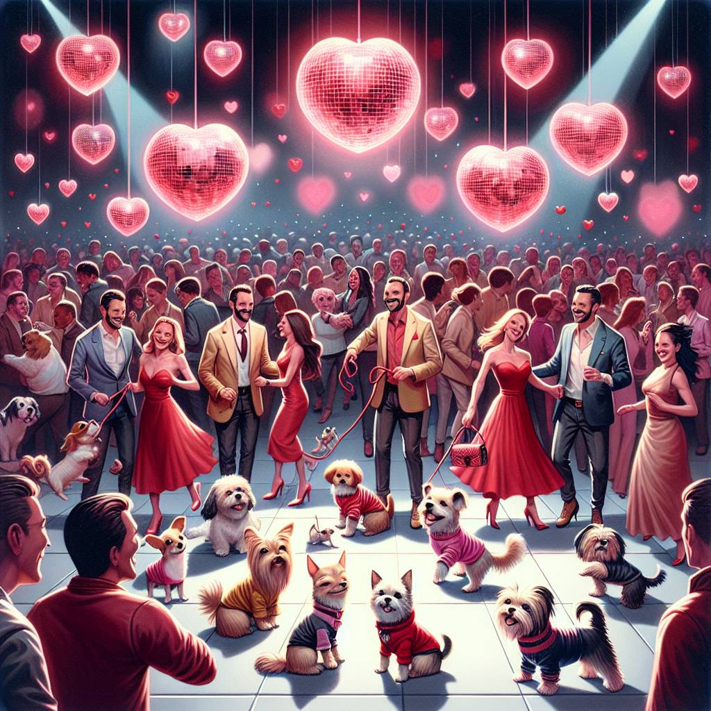 1) Valentines-day AI Generated Card - Clubbing, small dogs, friends (4afeb)