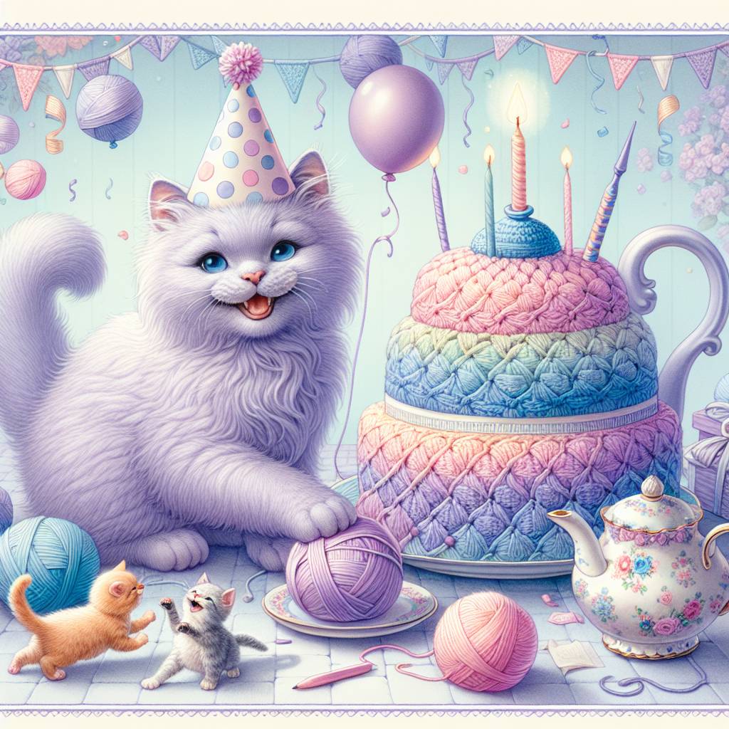 1) Birthday AI Generated Card - Cats, crochet, Alice in wonderland (19771)