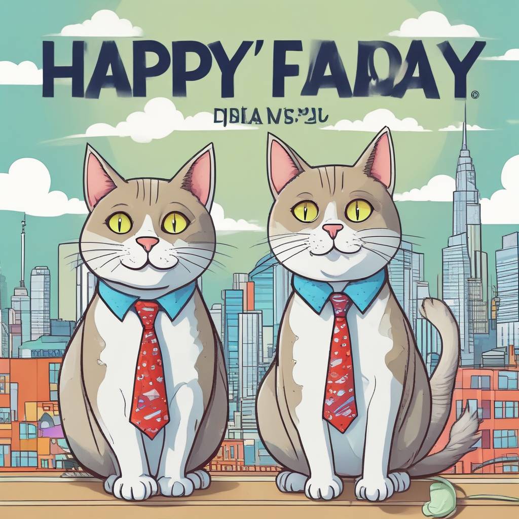 3) Fathers-day AI Generated Card - Twin towers, and Cats (c0740)