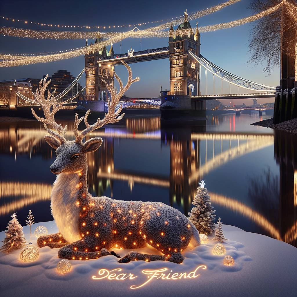 2) Christmas AI Generated Card - Reindeer , and London Bridge (28265)