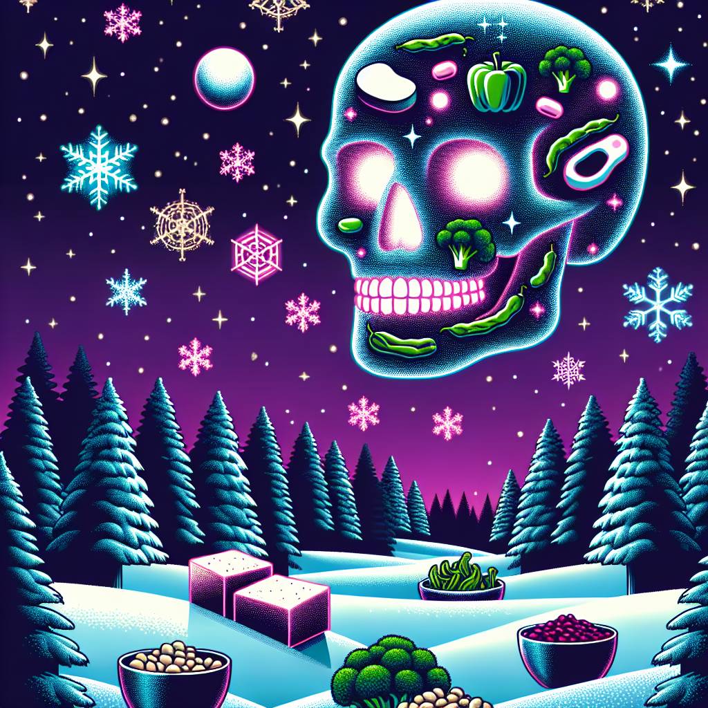 3) Christmas AI Generated Card - Skulls, Purple, and Vegan food (06c45)
