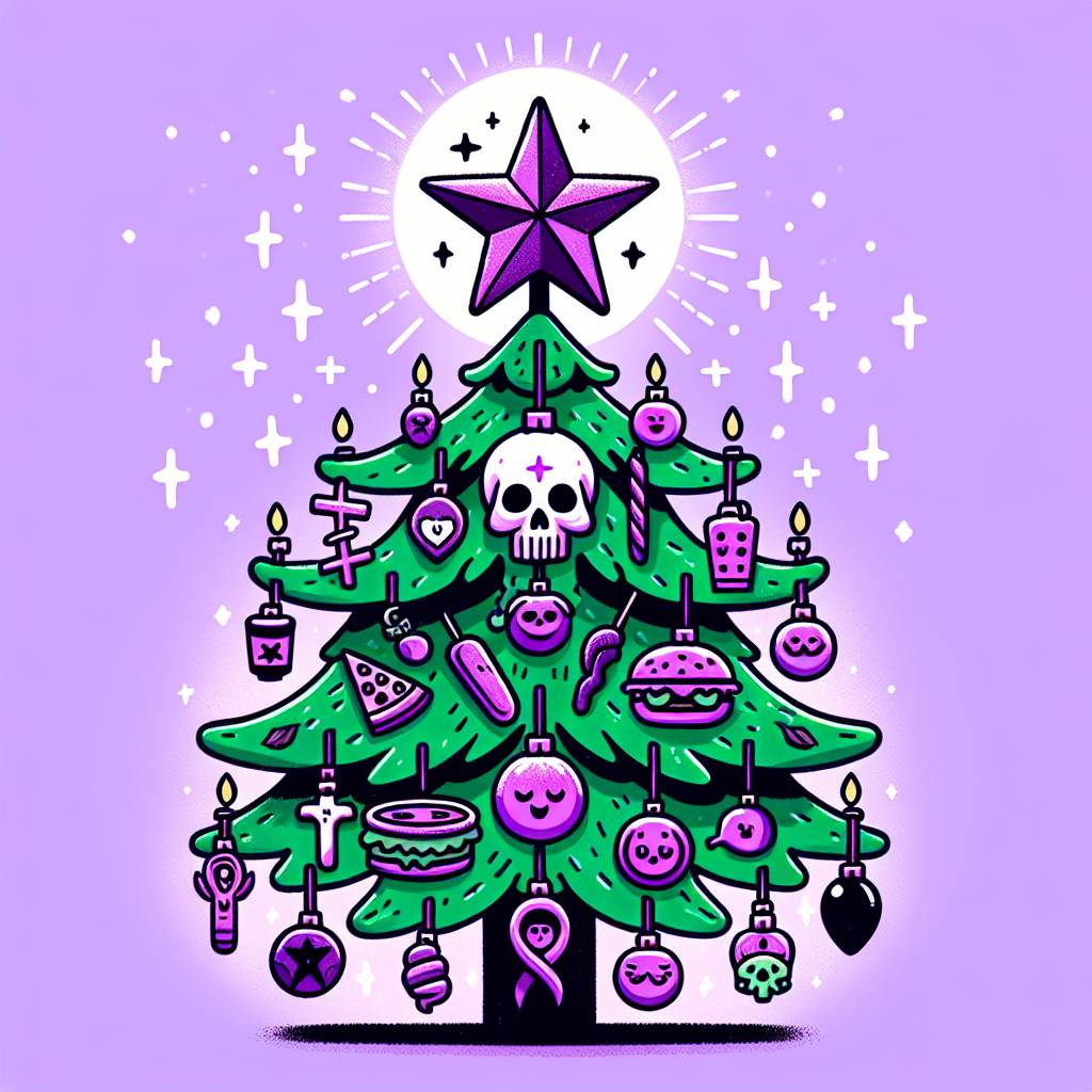 2) Christmas AI Generated Card - Skulls, Purple, and Vegan food (4095b)