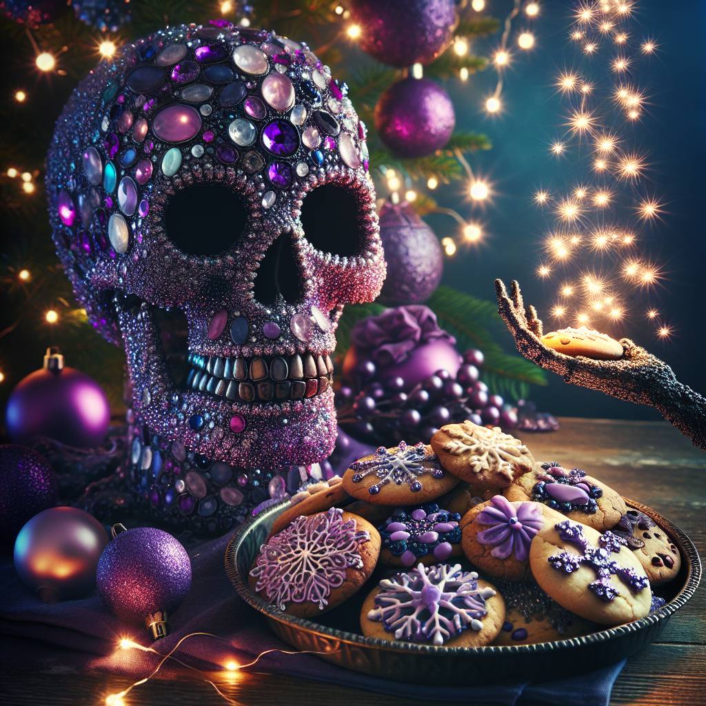 4) Christmas AI Generated Card - Skulls, Purple, and Vegan food (178e4)