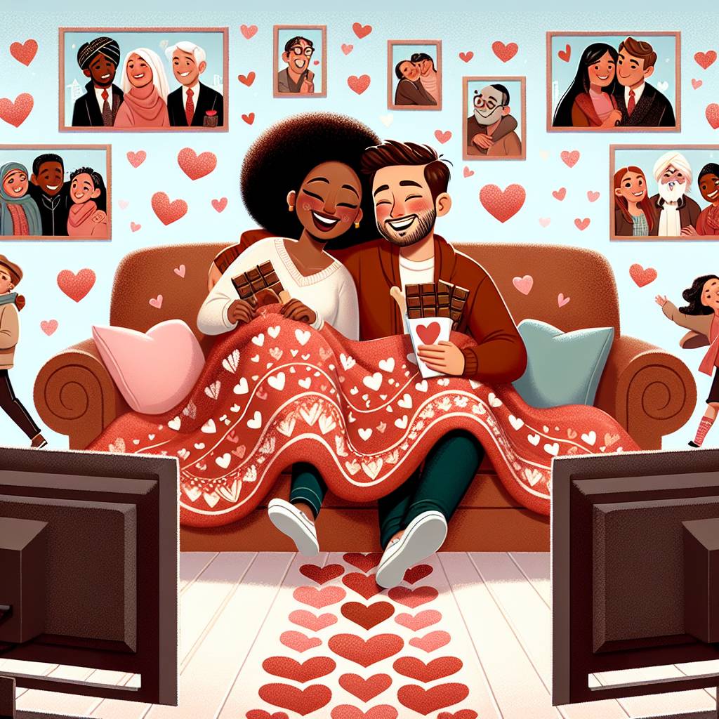 2) Valentines-day AI Generated Card - Chocolate, Cuddles, TV , and Walking  (7d08f)