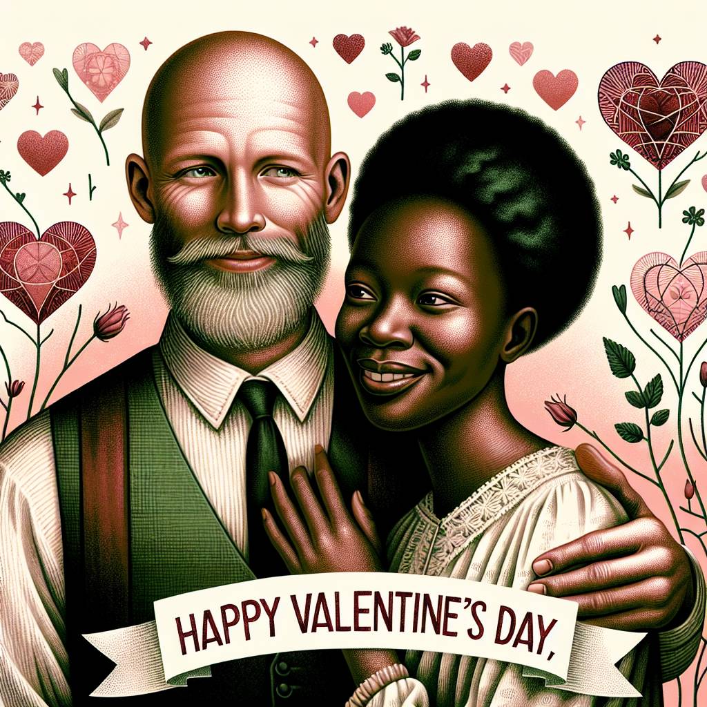 2) Valentines-day AI Generated Card - White man with shaven head and slight facial hair and black women (a05ab)