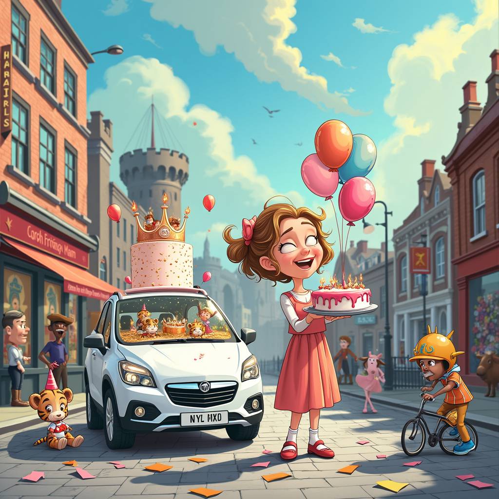 1) Birthday AI Generated Card - Mam, Aquarius, Rose gold , White vauxhall Mokka , and Newcastle  (7f94e)