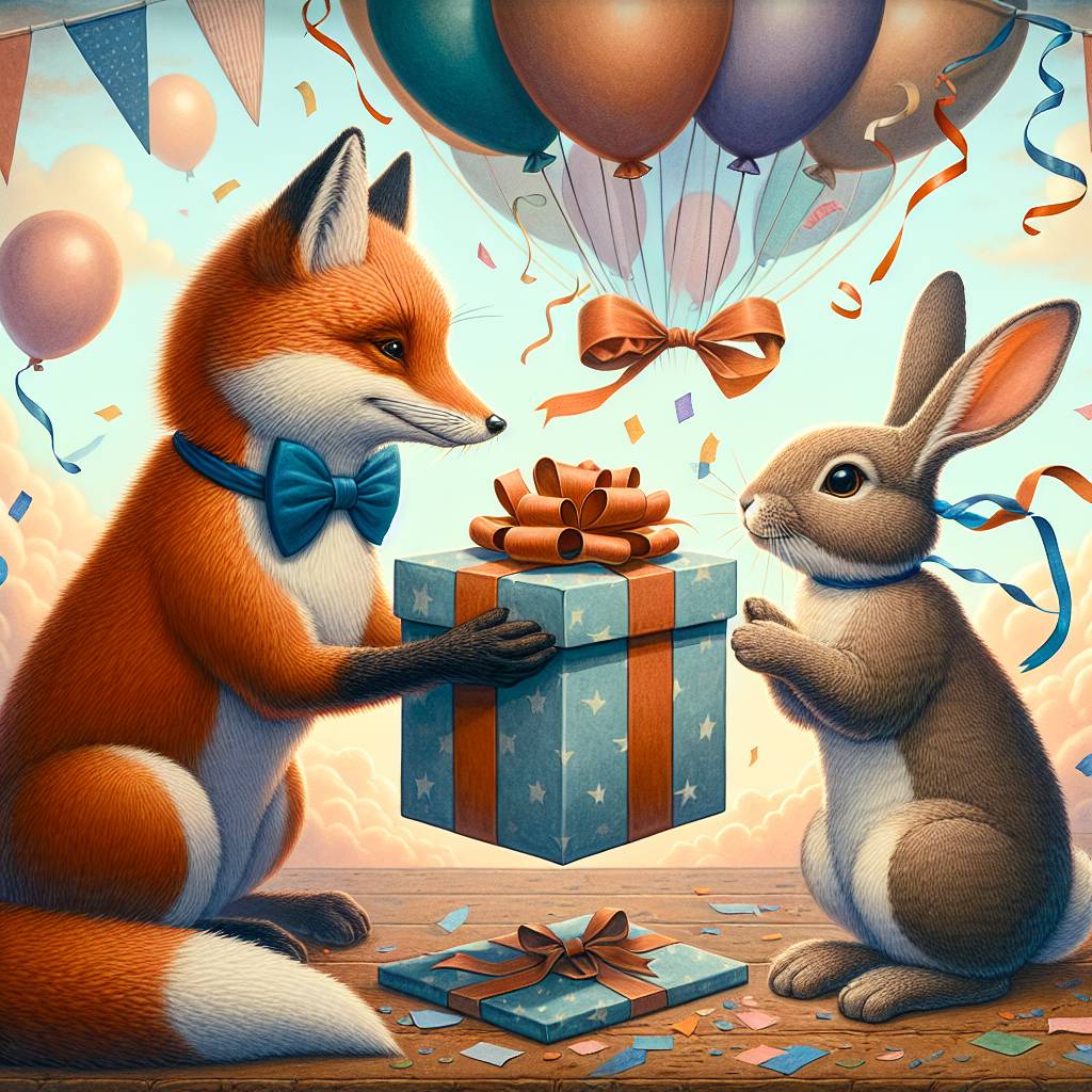 2) Birthday AI Generated Card - Fox, and Rabbit (24d79)