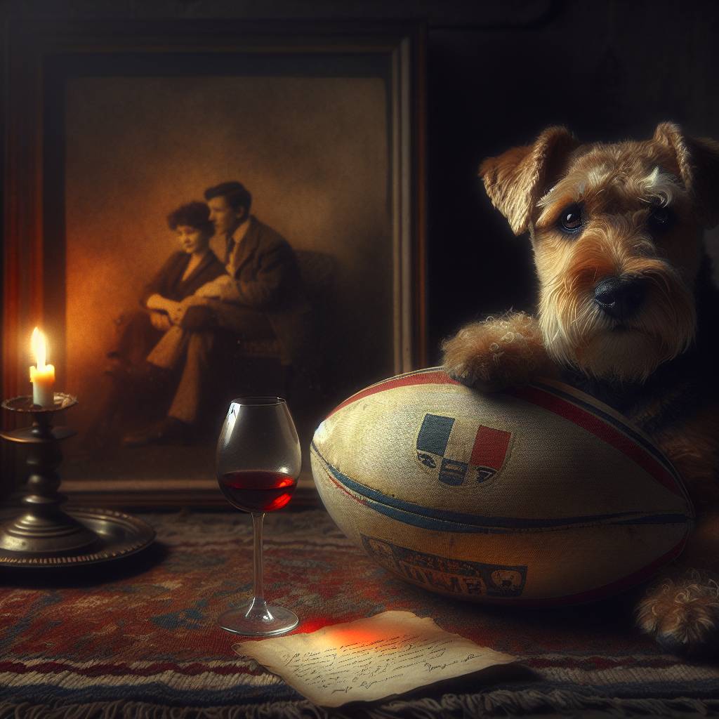 1) Valentines-day AI Generated Card - Terrier dog, Rugby, and Wine (1a66d)