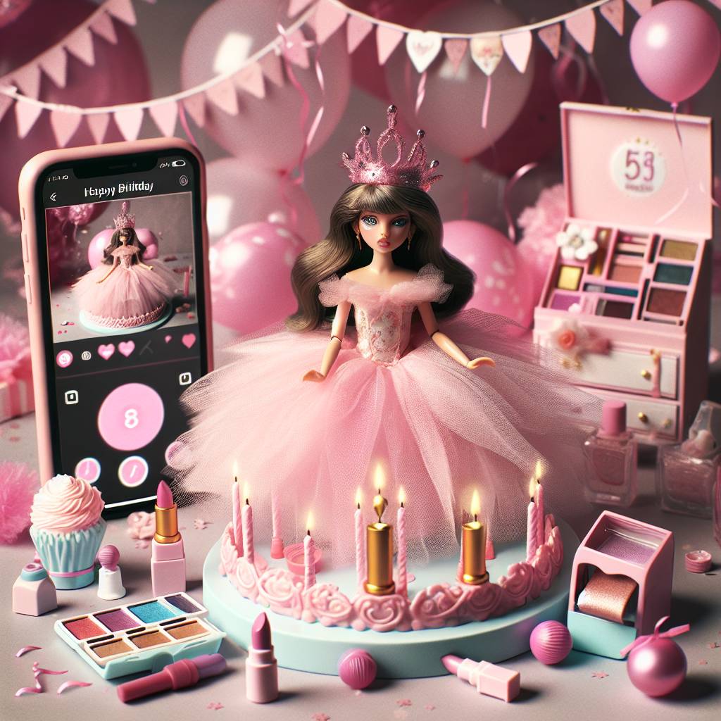 1) Birthday AI Generated Card - Barbie, Princess, pink, make up, tiktok  (1e44d)