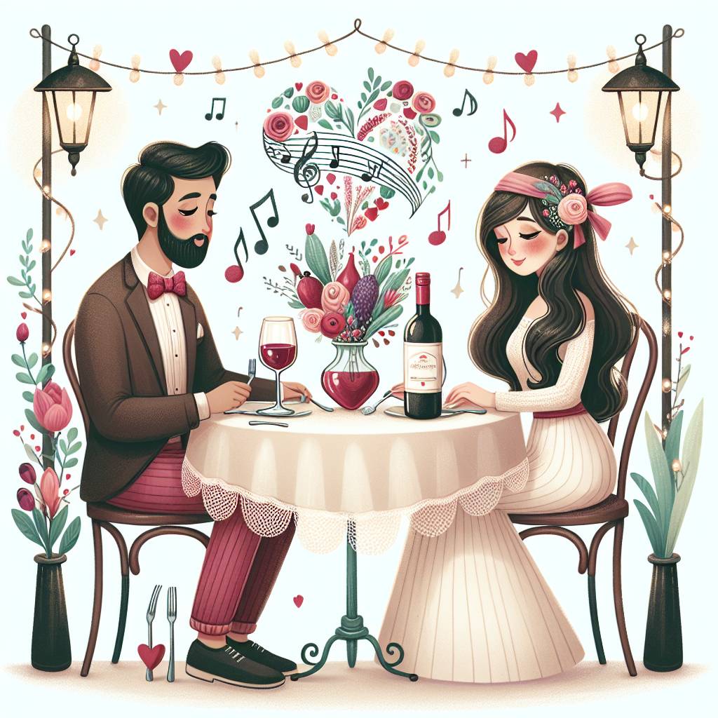 1) Valentines-day AI Generated Card - Wine, Music, and Vegetables (826f9)