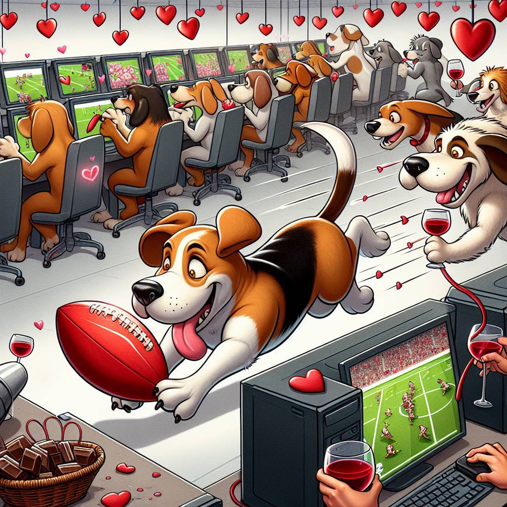 1) Valentines-day AI Generated Card - Rugby, Dogs, Computer games, Chocolate, and Wine (b8726)