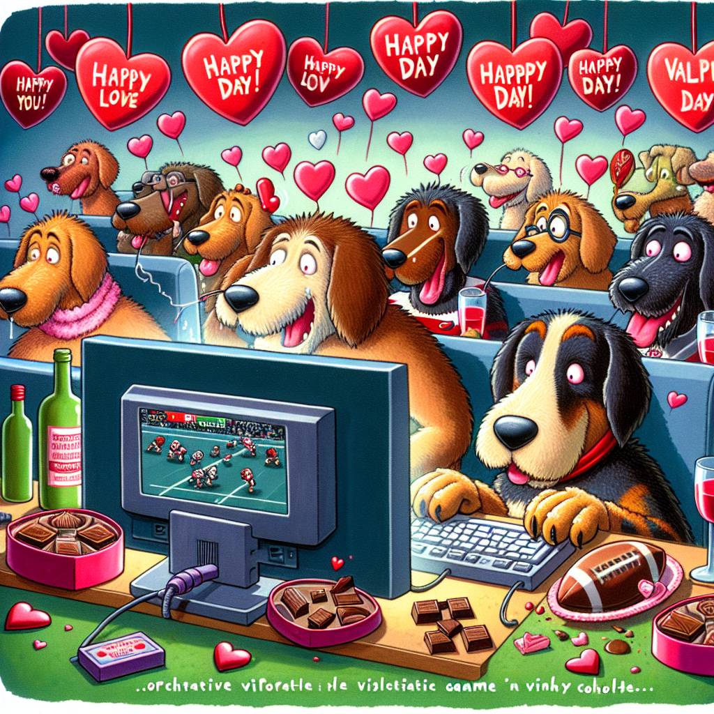 2) Valentines-day AI Generated Card - Rugby, Dogs, Computer games, Chocolate, and Wine (4a77b)