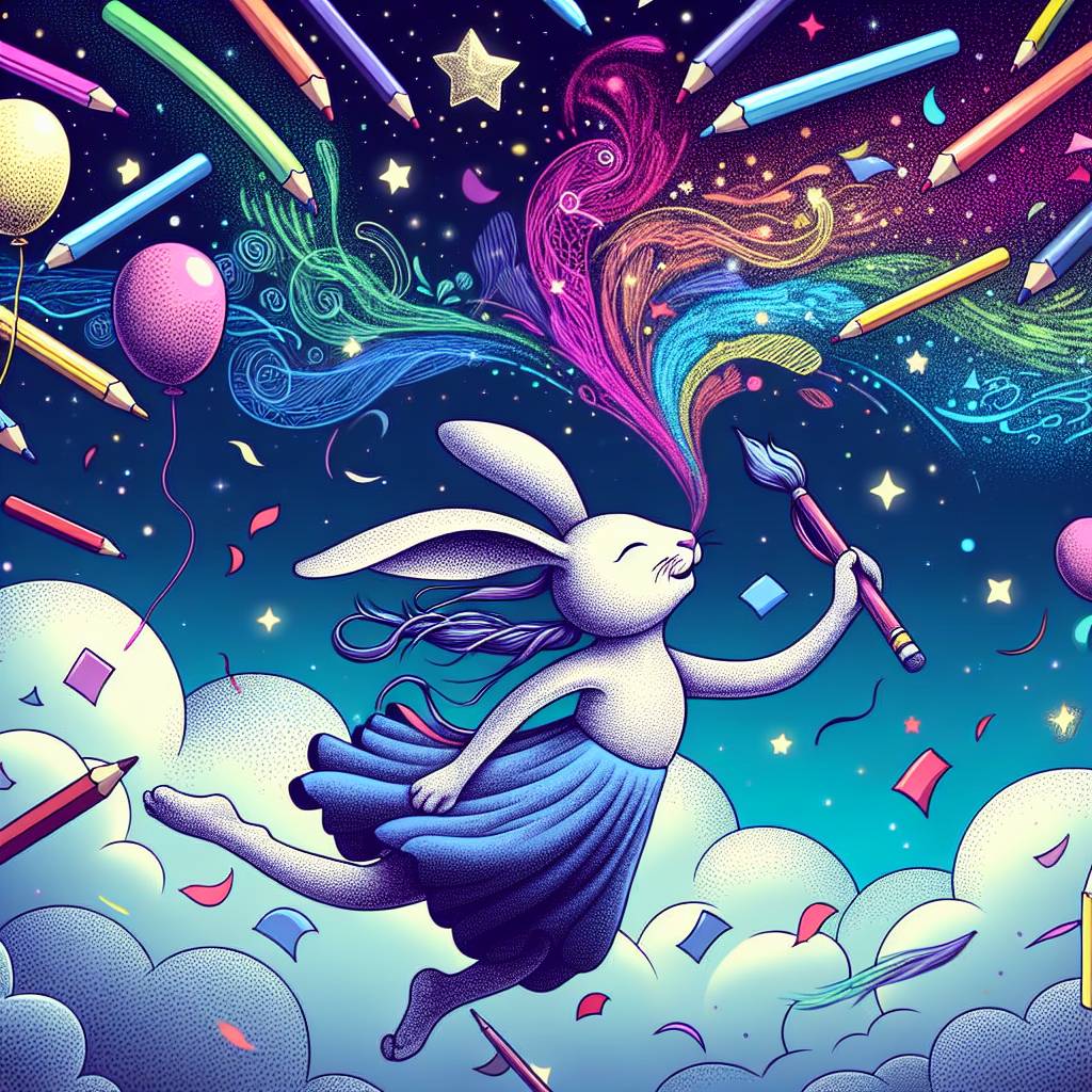 1) Birthday AI Generated Card - Bunny, Dancing , and Pencil set