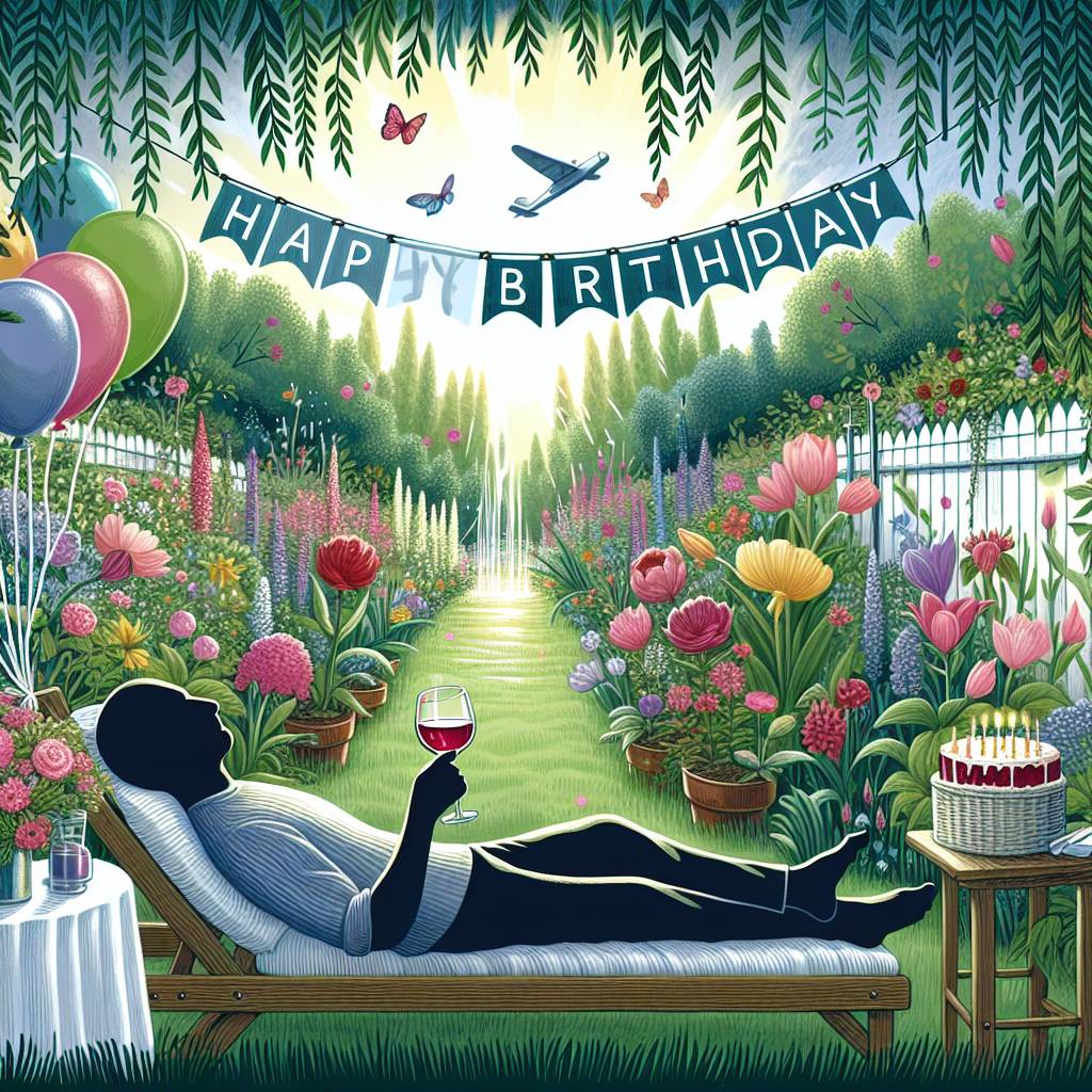 1) Birthday AI Generated Card - Gardening , Red wine , and Relaxing  (52acd)